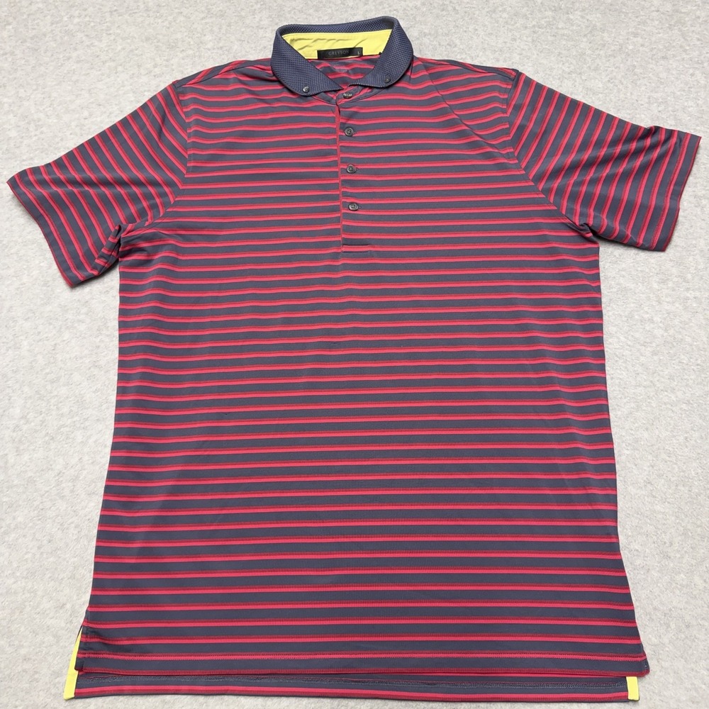 Greyson Polo Shirt Mens L Blue Red Striped Golf Performance Stretch Top